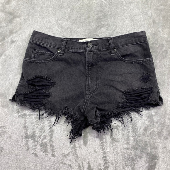 Abercrombie & Fitch Pants - Abercrombie Fitch Black High Rise Distressed Denim Shorts Size 4 Fits 29" Grunge